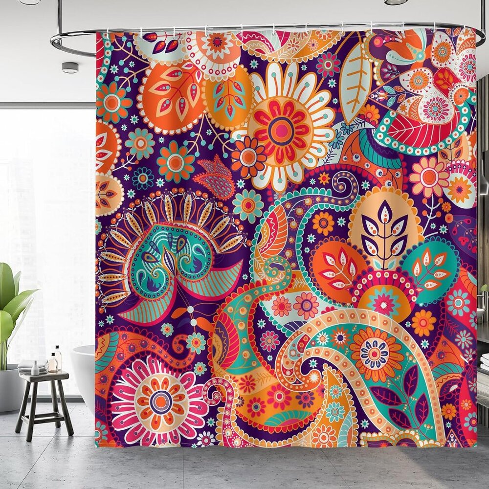 Gorgeous Boho Paisley Floral Shower Curtain Colorful Jungalow Bohemian 72 x 72